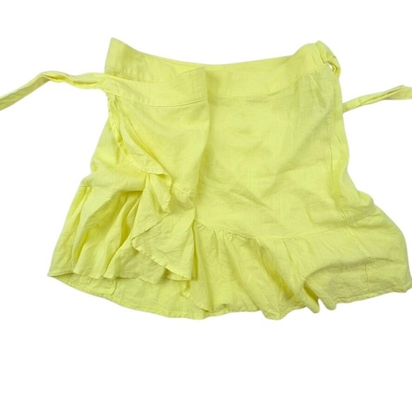 Free People Yellow Wrap Skirt Size 8 Ruffle Hem Linen Blend Boho Summer Chic - Picture 9 of 11